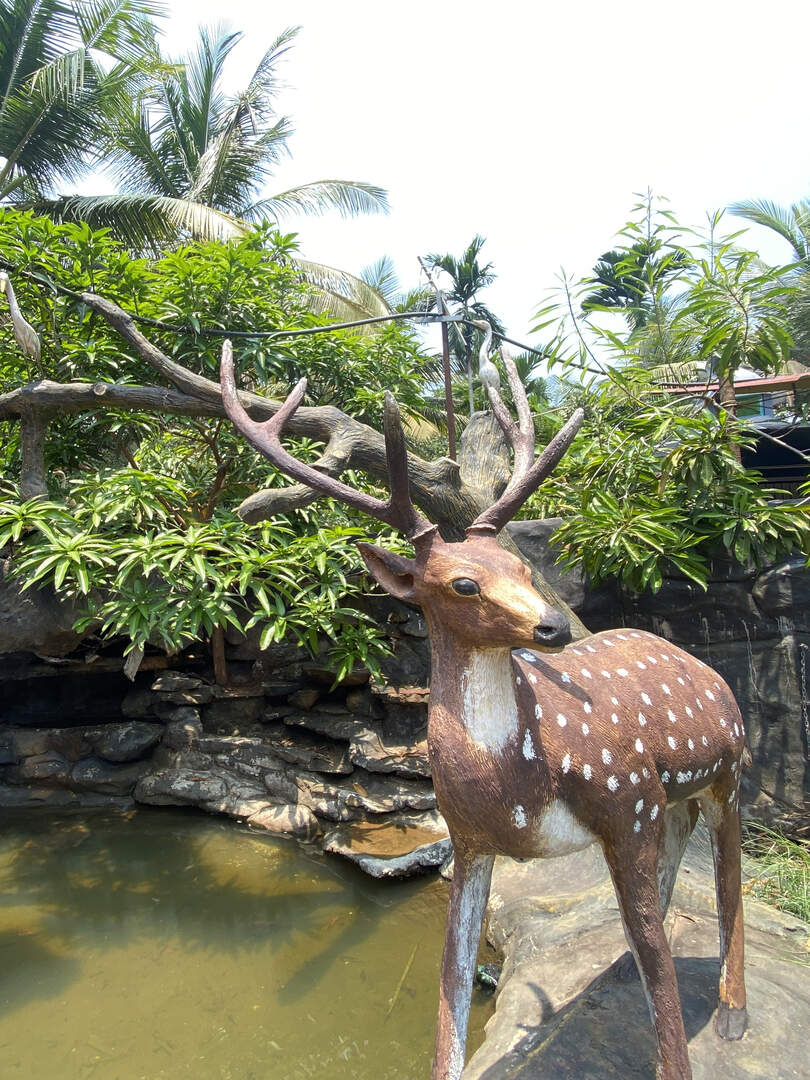 Deer statue placed in the garden area of the park